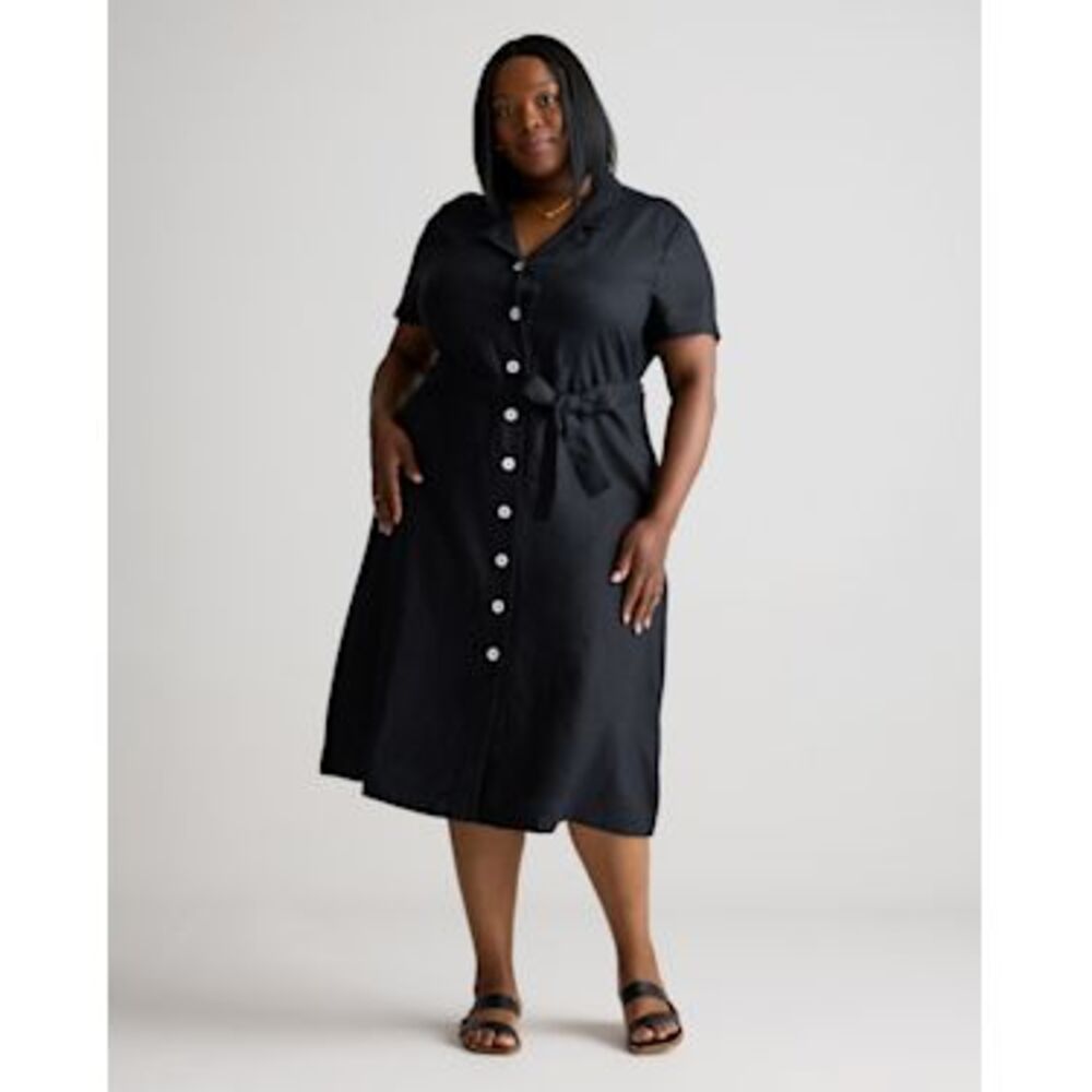 Quince Women 100% European Linen Button Front Dress Black 3x
